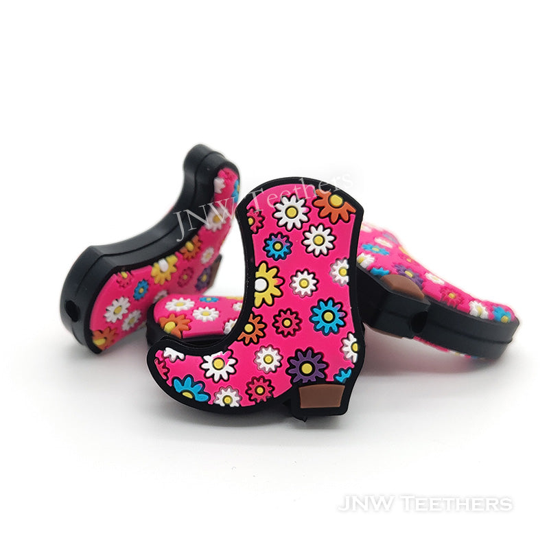 Daisy Boots silicone focal beads fuchsia