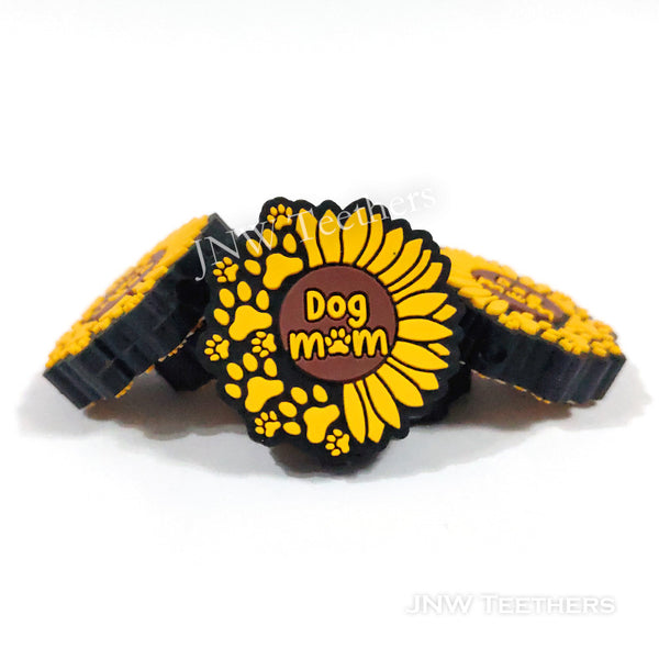Sunflower Paw Print Dog Mom Silicone Focal Beads