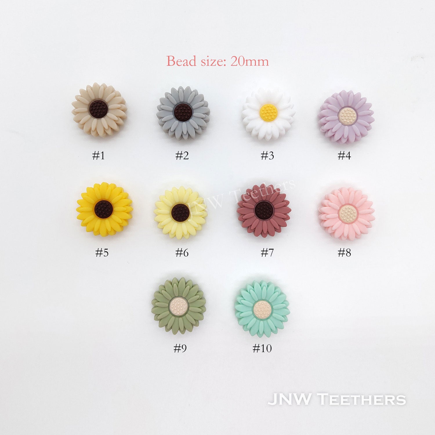 Wholesale Mini Daisy Silicone Focal Beads 20mm JNWTeethers