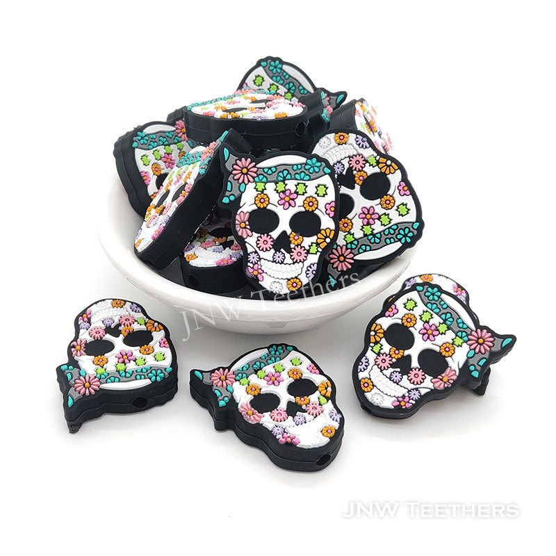 Flowers skull silicone focal beads