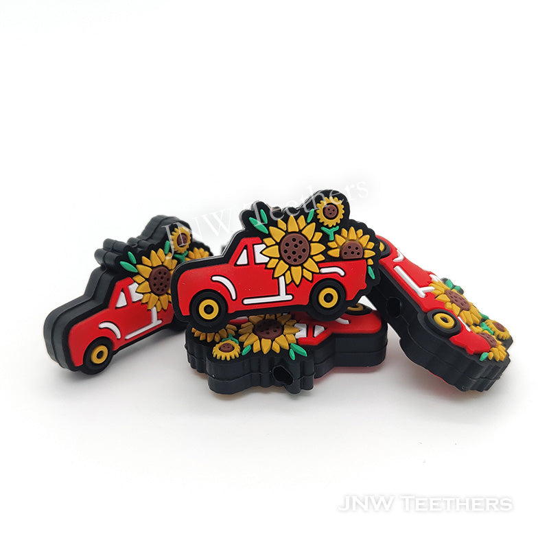 Daisy in Red Truck Silicone Focal Beads