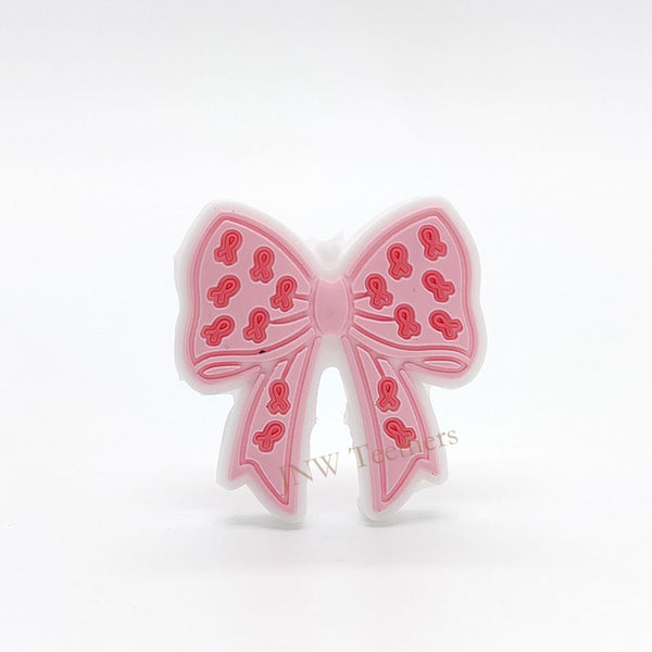 Decorative pink bow silicone focal beads