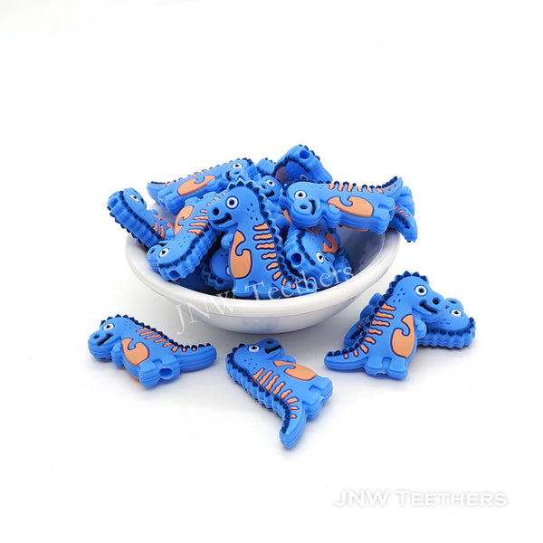 Dino silicone focal beads blue