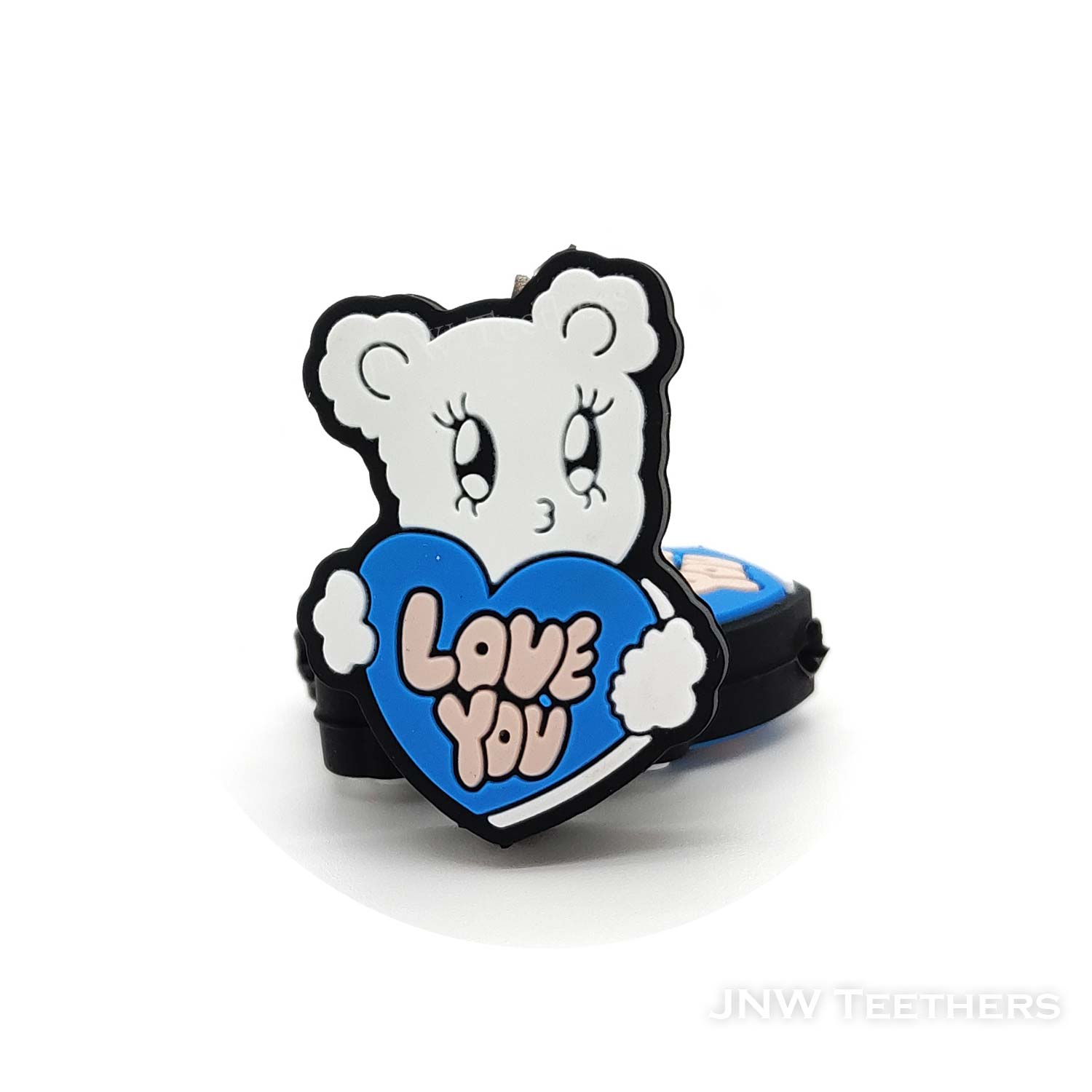 Dog holding blue heart love you silicone focal beads