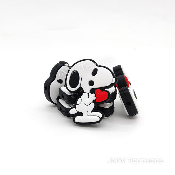 Red Heart Beagle Dog Silicone Focal Beads