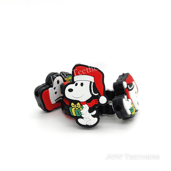 Cute Dog in Christmas Red Hat Silicone Focal Beads