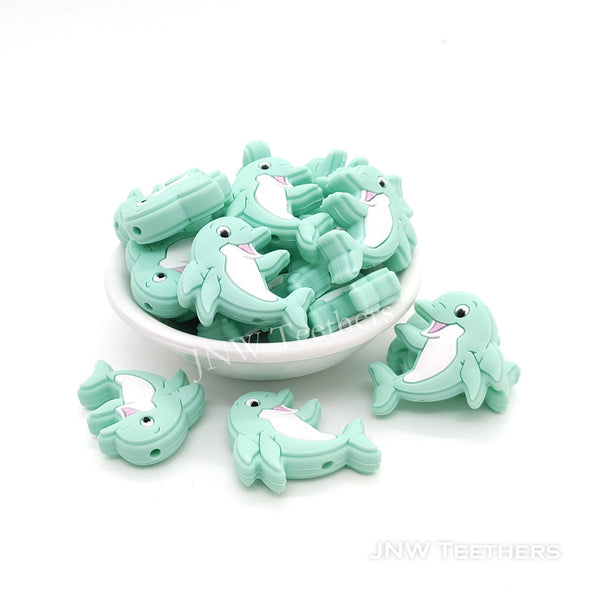 Mint Dolphin silicone focal beads