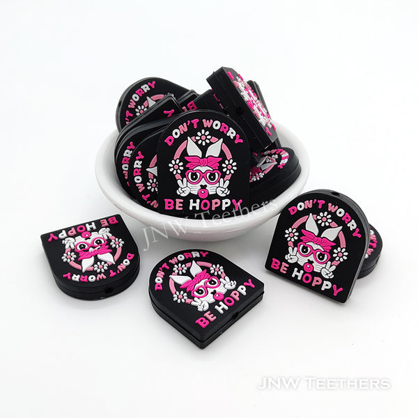 Don't worry be hoppy pink glasses bunny silicone focal beads