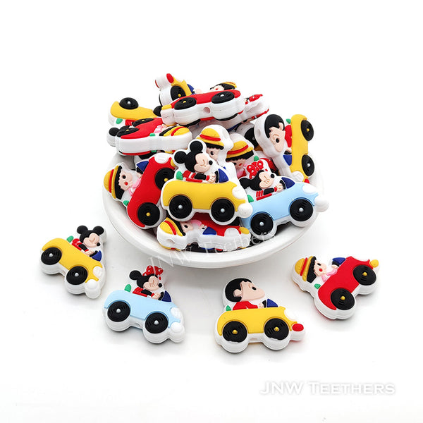 Colorful Cartoon Cars with Character Driving Silicone Focal Beads