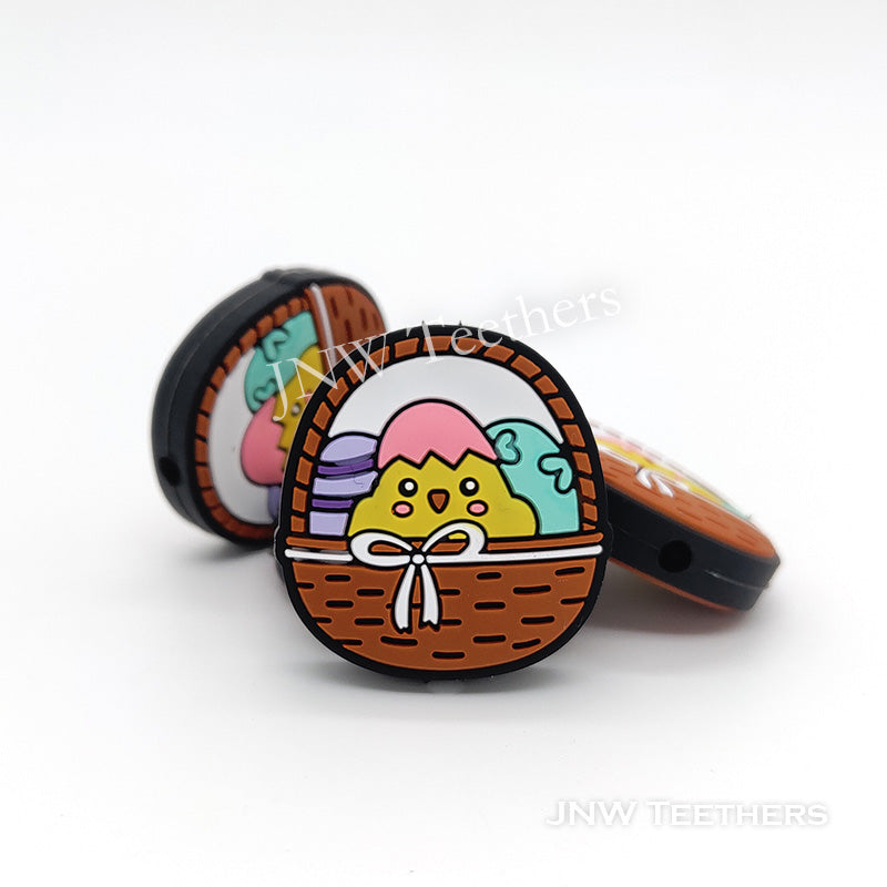 Chick in basket Easter silicone focal beads