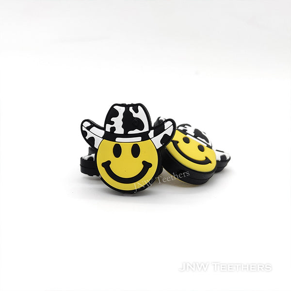 Emoji Smiley Face with Cowboy Hat Silicone Focal Beads