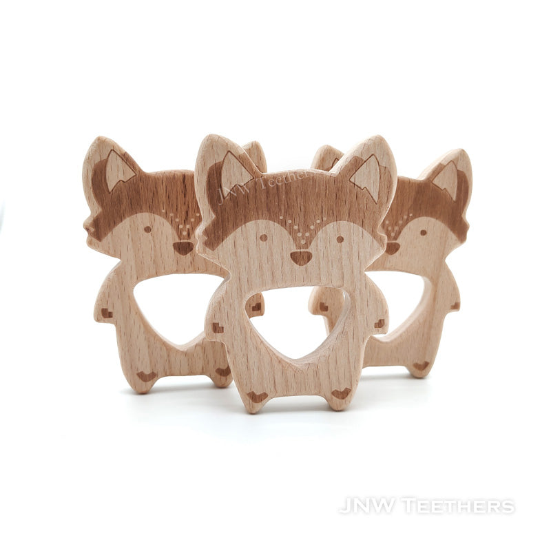 Engraved fox wooden teether