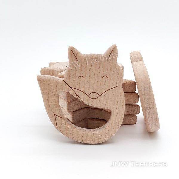 Engraved fox wooden teether