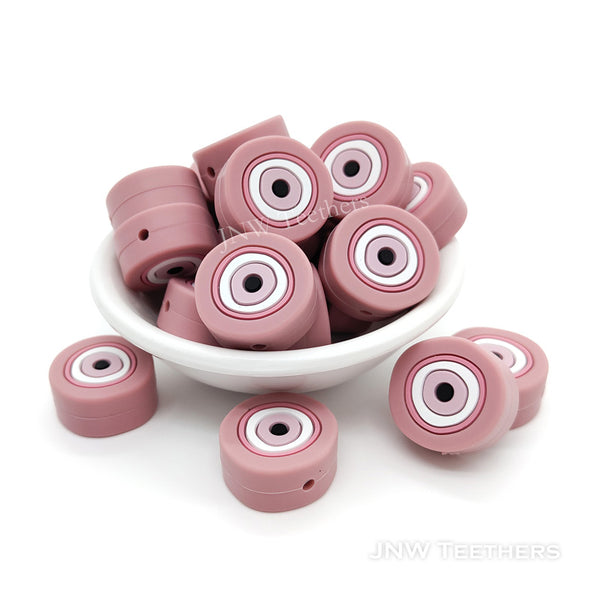 Evil eye silicone focal beads pink