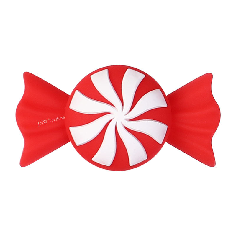 JNWTeethers 3D Red and White Peppermint Candy Silicone Focal Beads