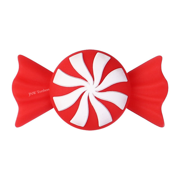 JNWTeethers 3D Red and White Peppermint Candy Silicone Focal Beads