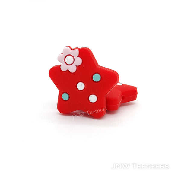 Star silicone focal beads red