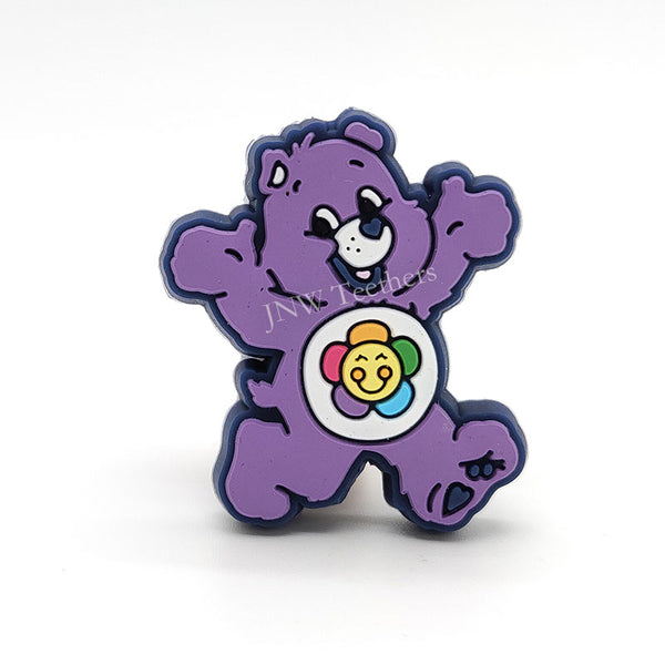 flower bear silicone focal beads purple