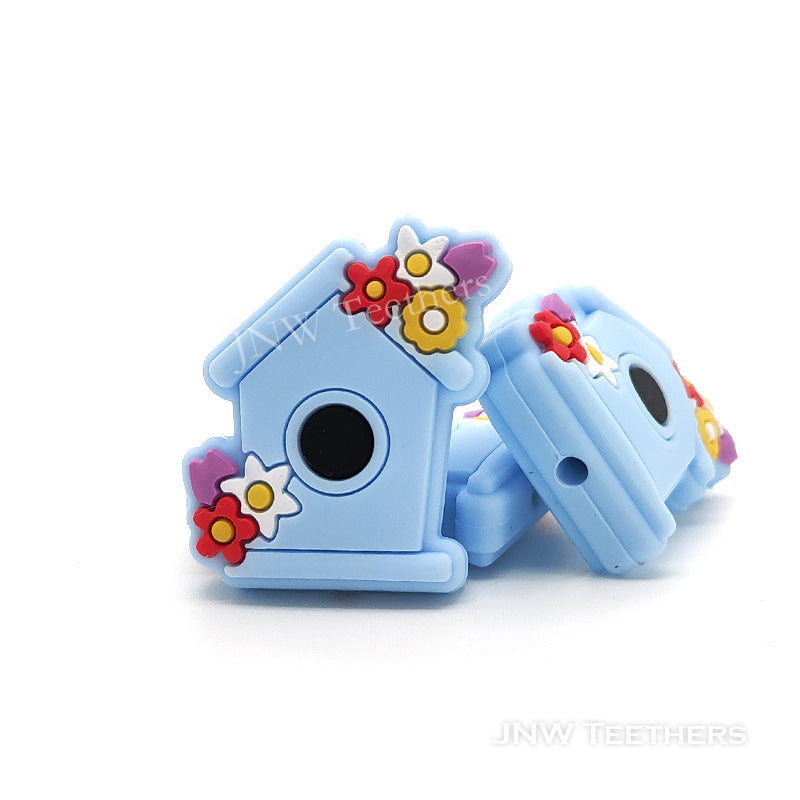 birdhouse silicone focal beads Blue
