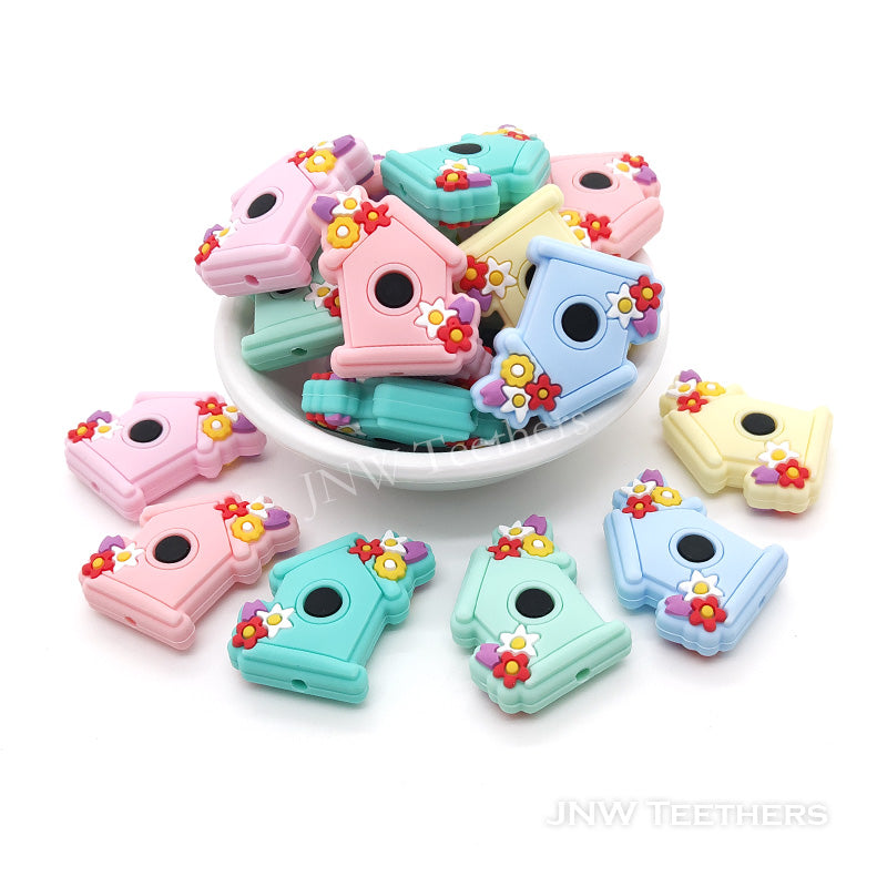 Flowers Birdhouse Silicone Focal Beads