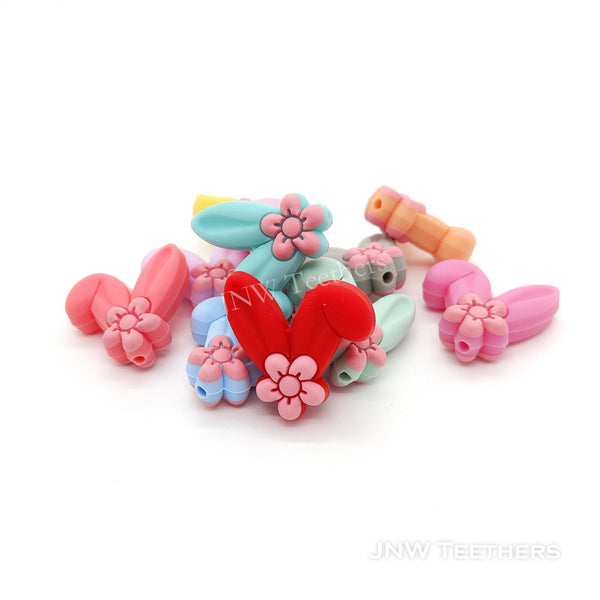 Flower rabbit ear silicone focal beads