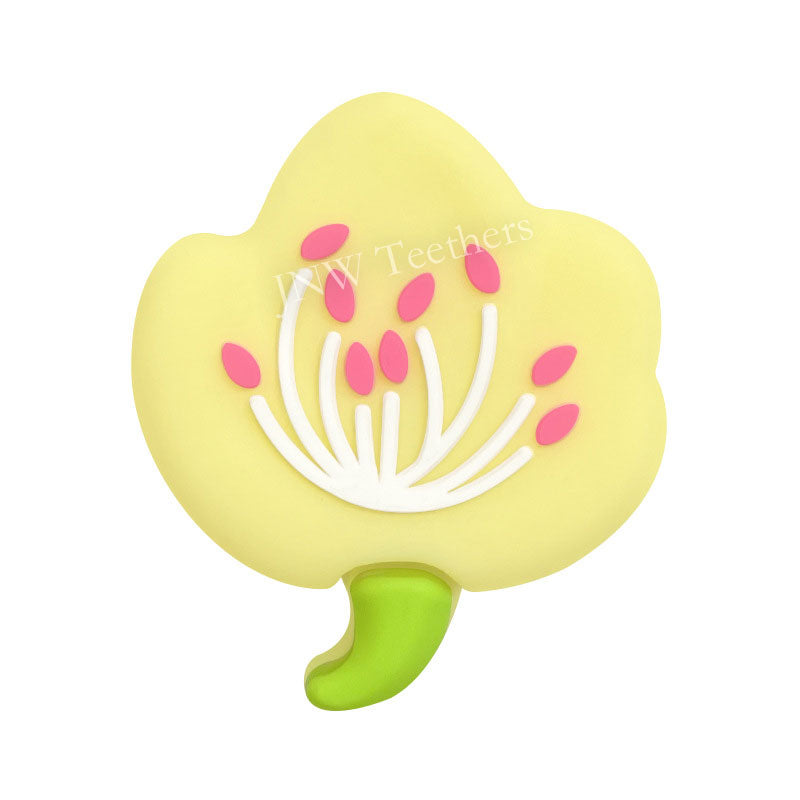 Flowers silicone focal beads cream yellow