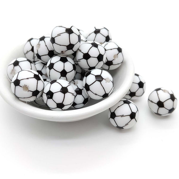15mm Football Silicone Print Round Beads