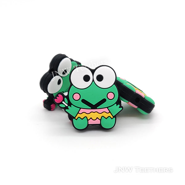 Frog with Rose Flower Silicone Focal Beads