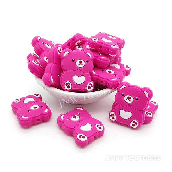 Fuchsia bear silicone focal beads