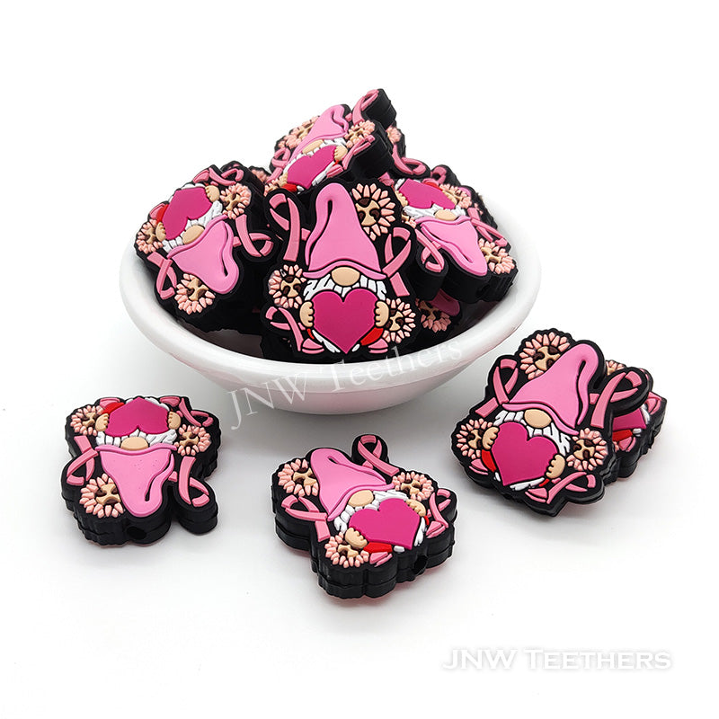 Pink suit gnome with heart silicone focal beads