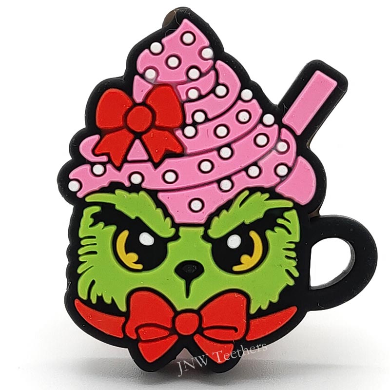 GR13 Grinch inside a pink drink cup silicone focal beads
