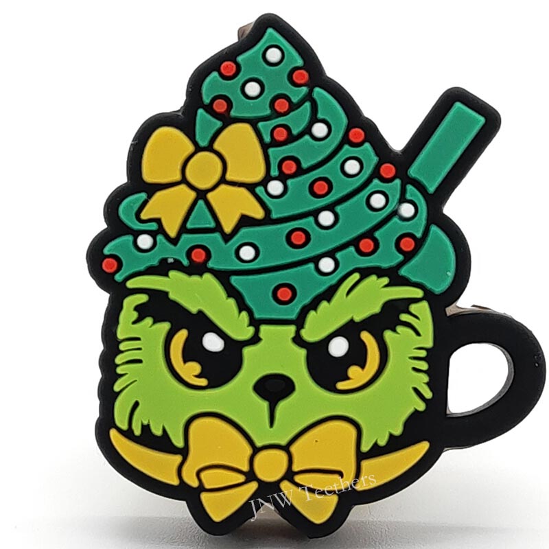 GR14 Grinch inside a pink drink cup silicone focal beads