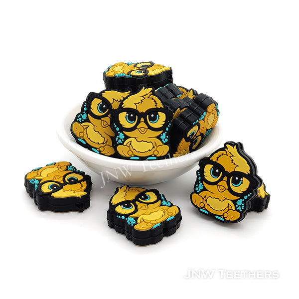 Glasses yellow owl silicone focal beads