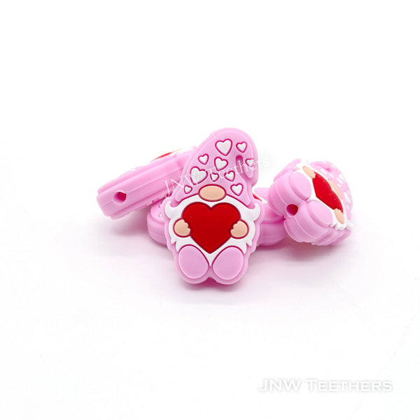 Light Purple red heart gnome silicone focal beads