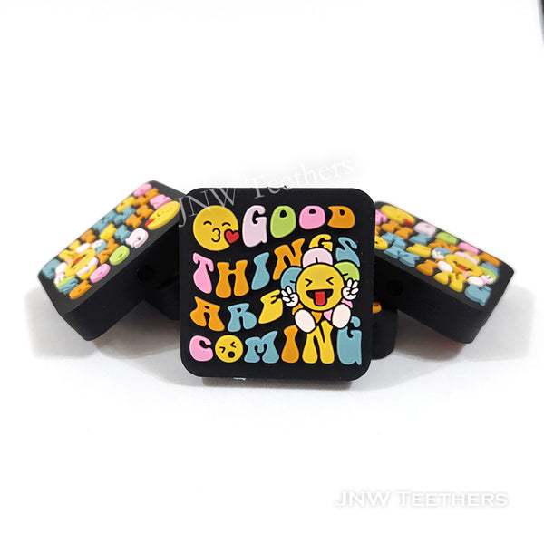 Good things are coming silicone focal beads black