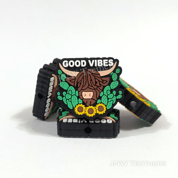 Good vibes highland cow silicone focal beads