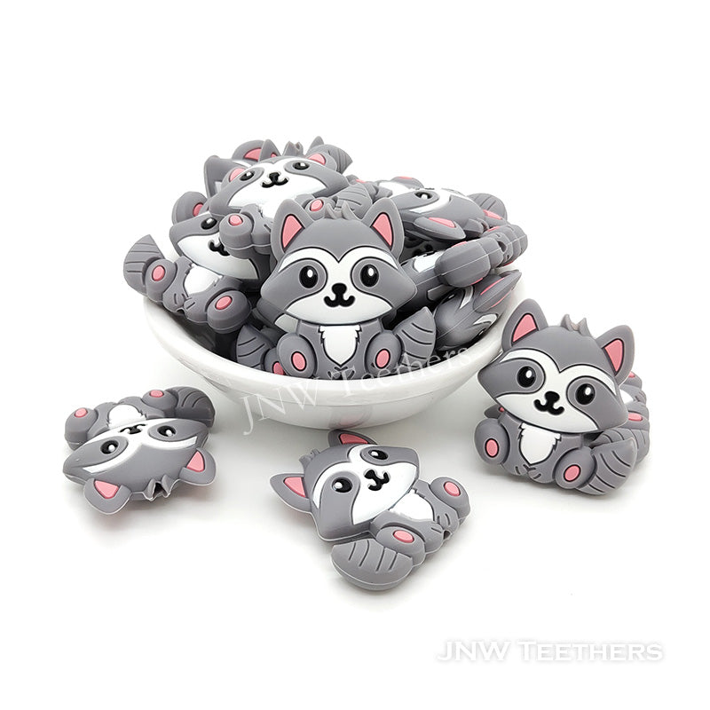 Gray raccoon silicone focal beads