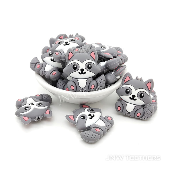 Gray raccoon silicone focal beads