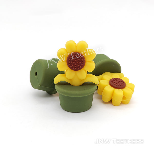 Green Sunflower in Pot Silicone Focal Beads
