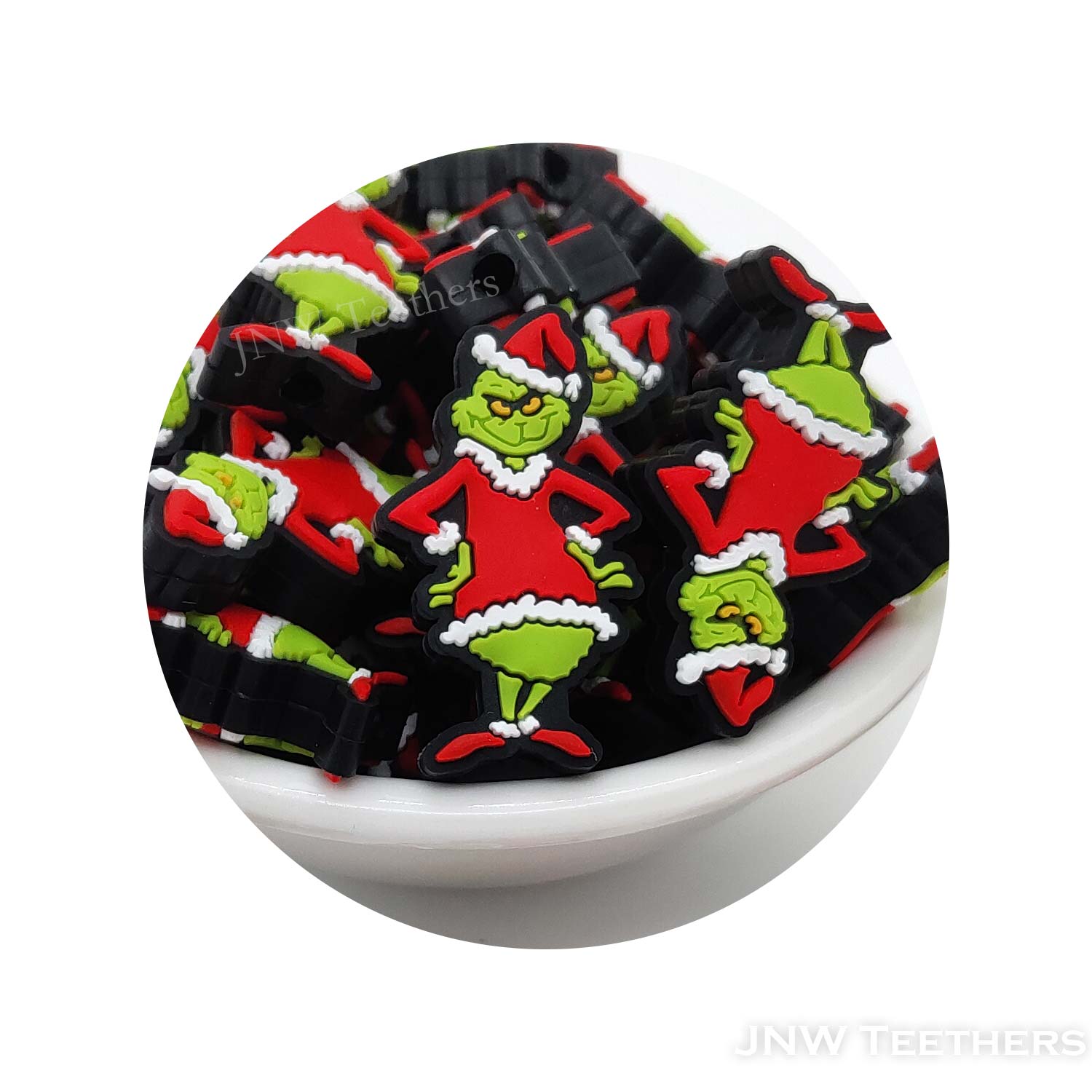 Green guy in Christmas suit silicone focal beads