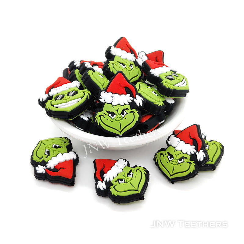 Christmas Grinch red hat silicone focal beads