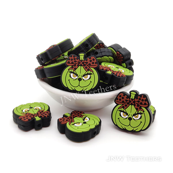 Grinchy face pumpkin head silicone focal beads