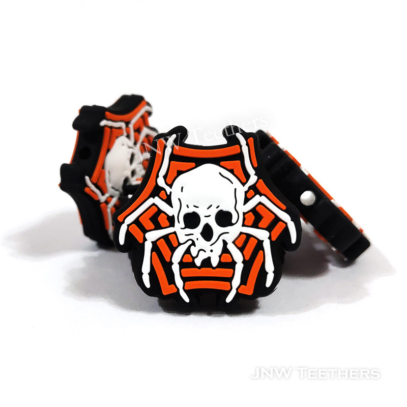 JNWTeethers Spider Skull Halloween Orange Web Silicone Focal Beads