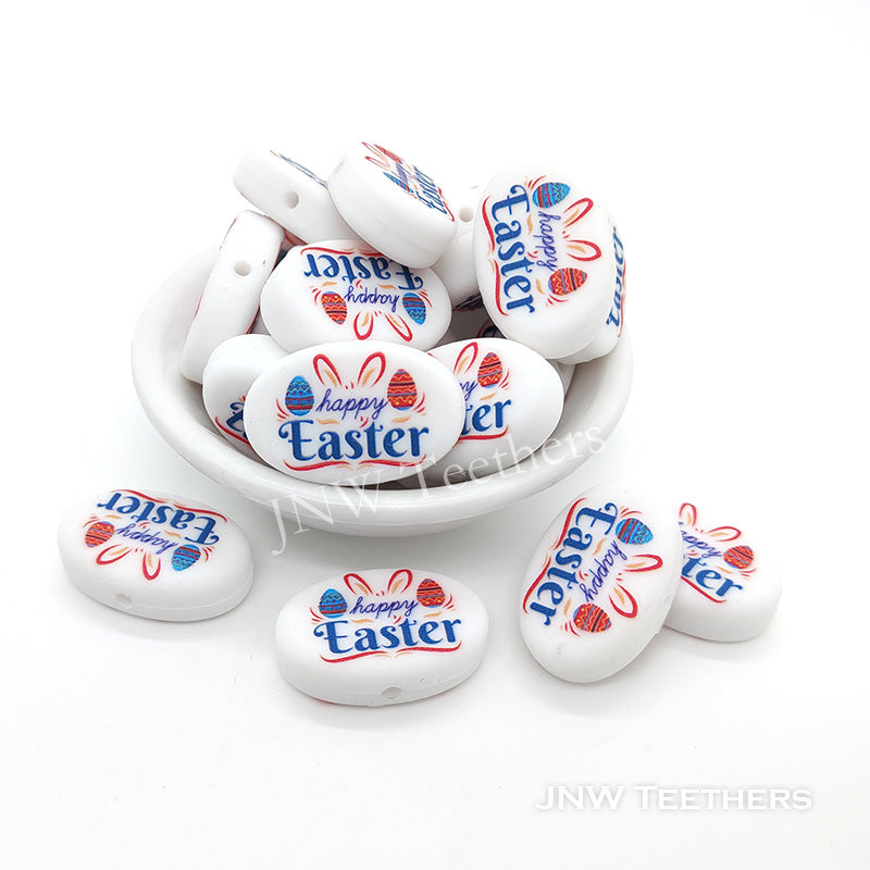 Printed Happy Easter Eggs silicone focal beads