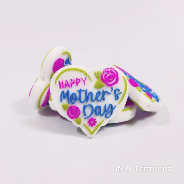 Heart shaped happy Mother's day silicone focal beads