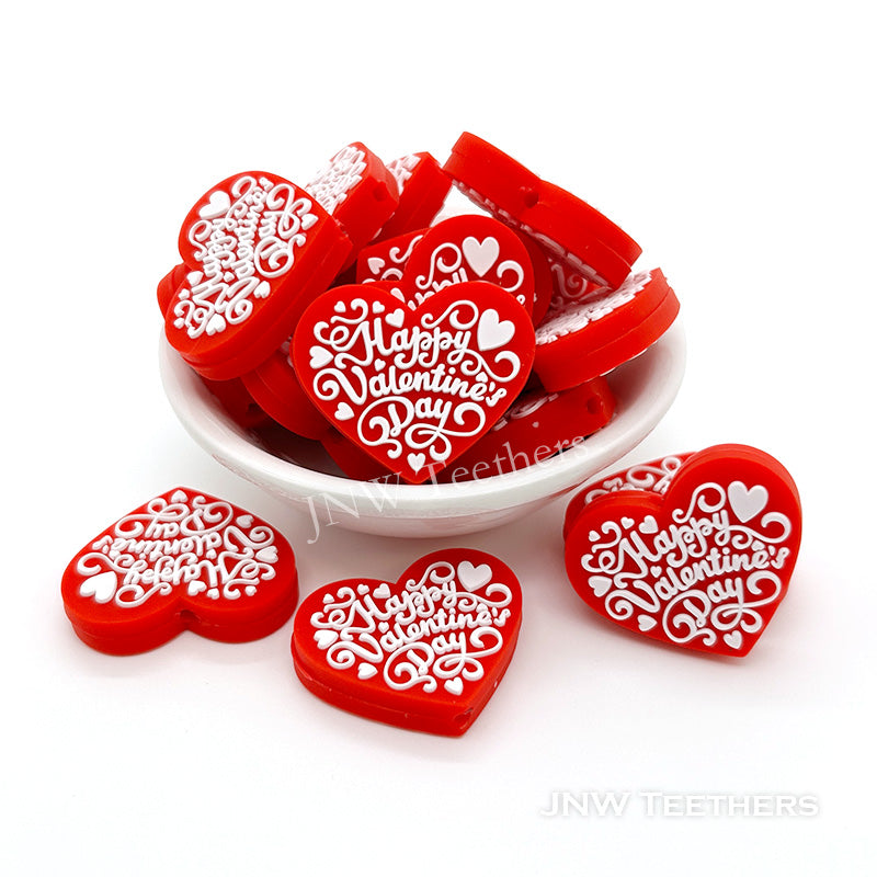 Happy Valentine's Day red heart silicone focal beads