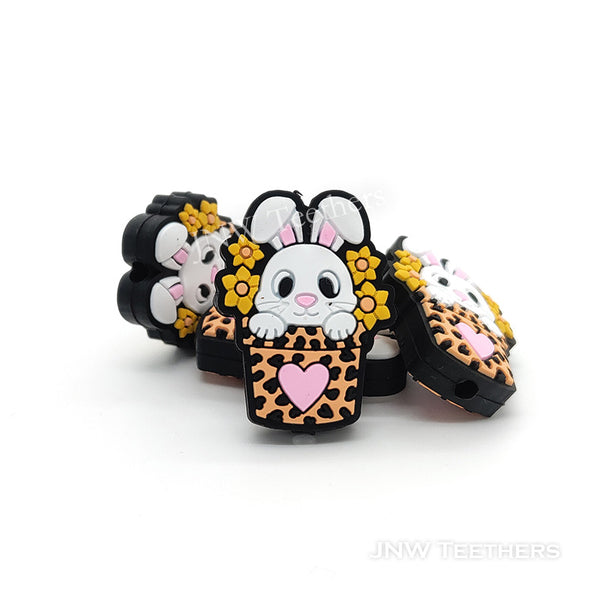 ink heart flower bunny silicone focal beads