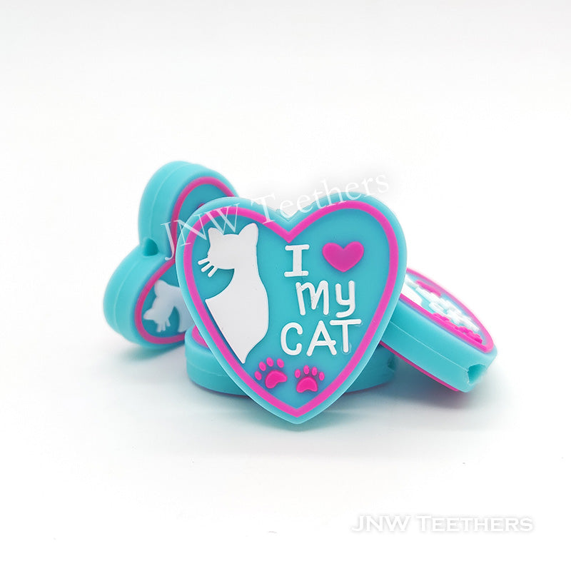 Blue I Love My Cat Silicone Focal Beads