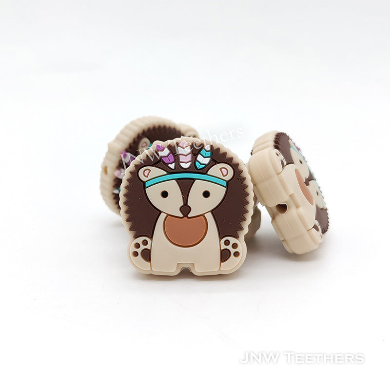 Brown    Hedgehog in Indian Headdress Silicone Focal Beads