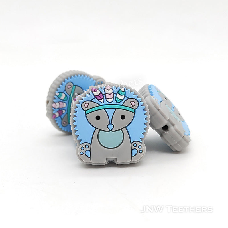 Blue   Hedgehog in Indian Headdress Silicone Focal Beads